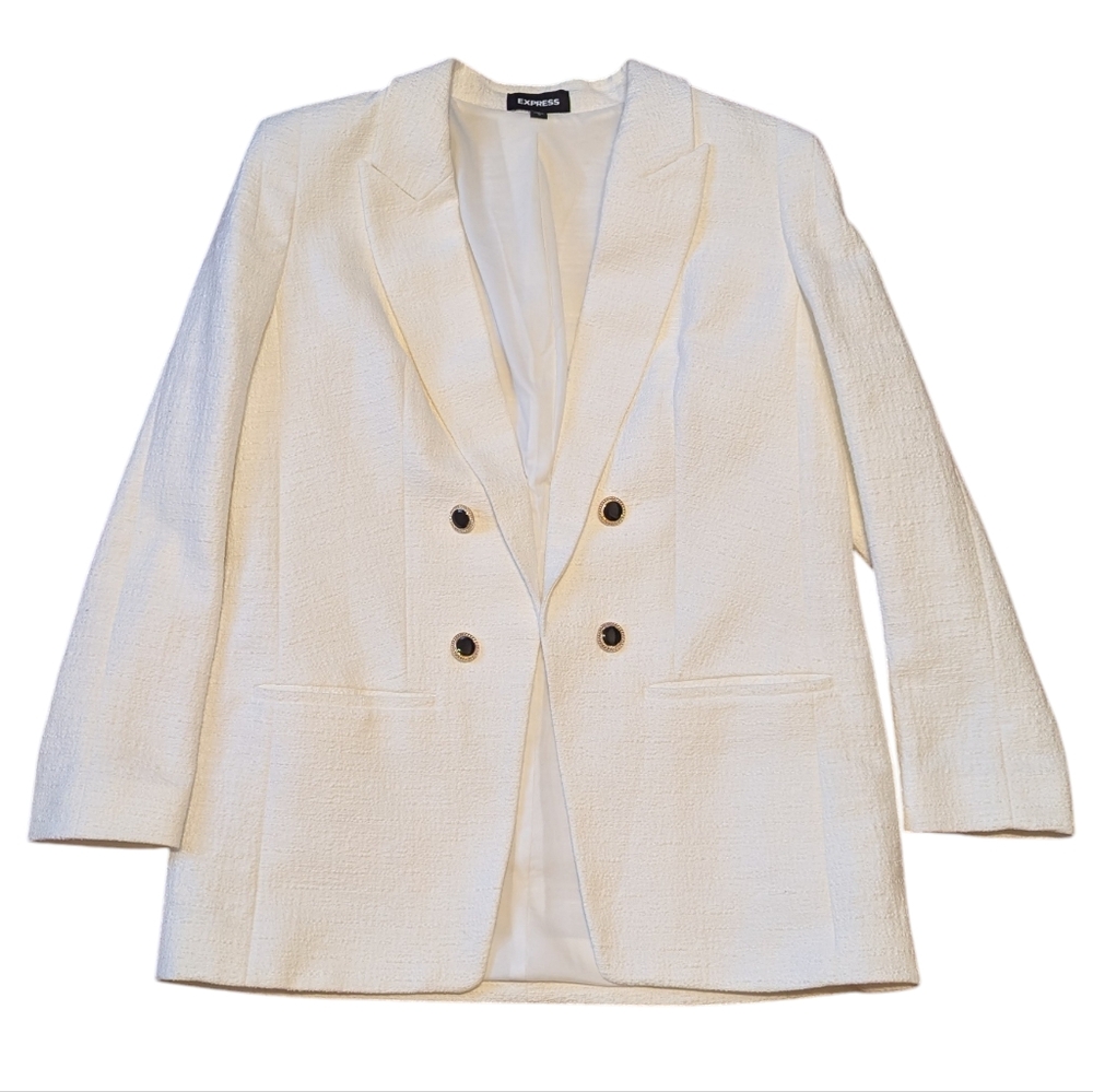 Express White Boucle Double Breasted Boyfriend Bl… - image 2